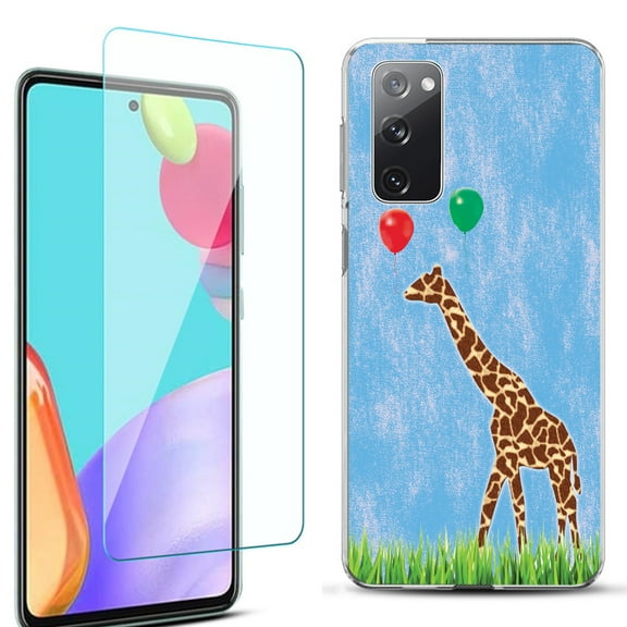 Slim-Fit Protective Phone Case for Samsung Galaxy S20 FE 5G Fan Edition, with Tempered Glass Screen Protector, by OneToughShield ® - Giraffe/Balloon