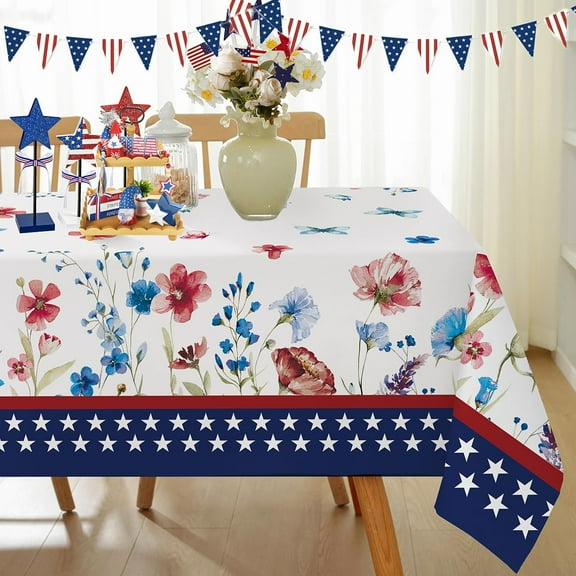 4th of July Tablecloth Rectangle 60x84 Inches,America Patriotic Memorial Day Independence Day Table Cloth Washable Table Covers for Party Picnic Wedding Indoor and Outdoor Decorations