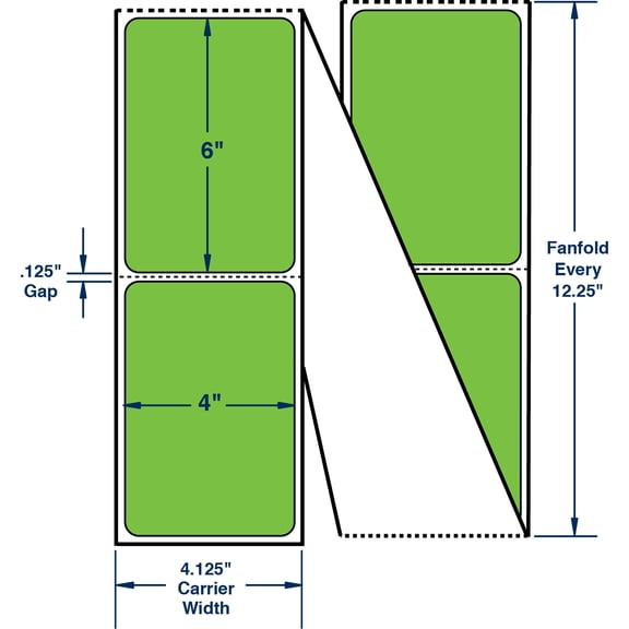 Compulabel 520130, 4" x 6" Green Direct Thermal Fanfold Labels