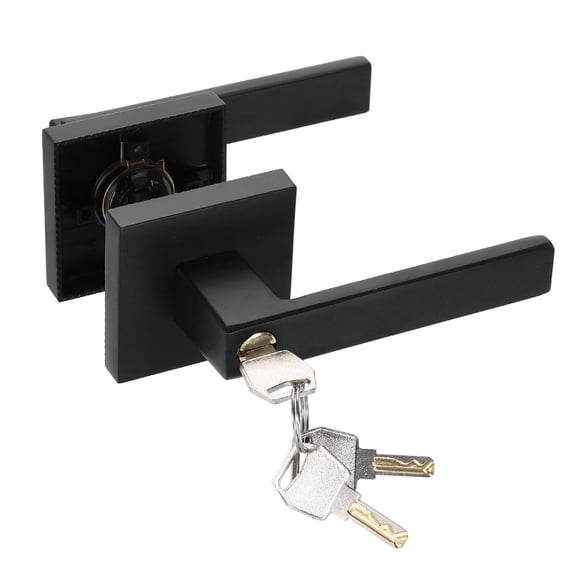 Lever Door Lock with Key, Stainless Steel Square Entry Door Handle Fits 1-3/8" to 1-7/9" Door Thickness Black