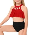 thumbnail image 4 of Cowsor 2-12Years Girls Two Piece Swimsuit Set Nylon Material Solid Color Cute Style UV Protection Swimwear for Pool Beach Hot Spring, 4 of 7