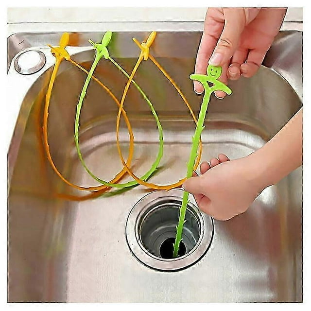 Drain Opener, Sink Unclogging Tool, 50 Pack Plastic Hair Snakes for Sewer, Kitchen, Bathroom Sink Green, Orange