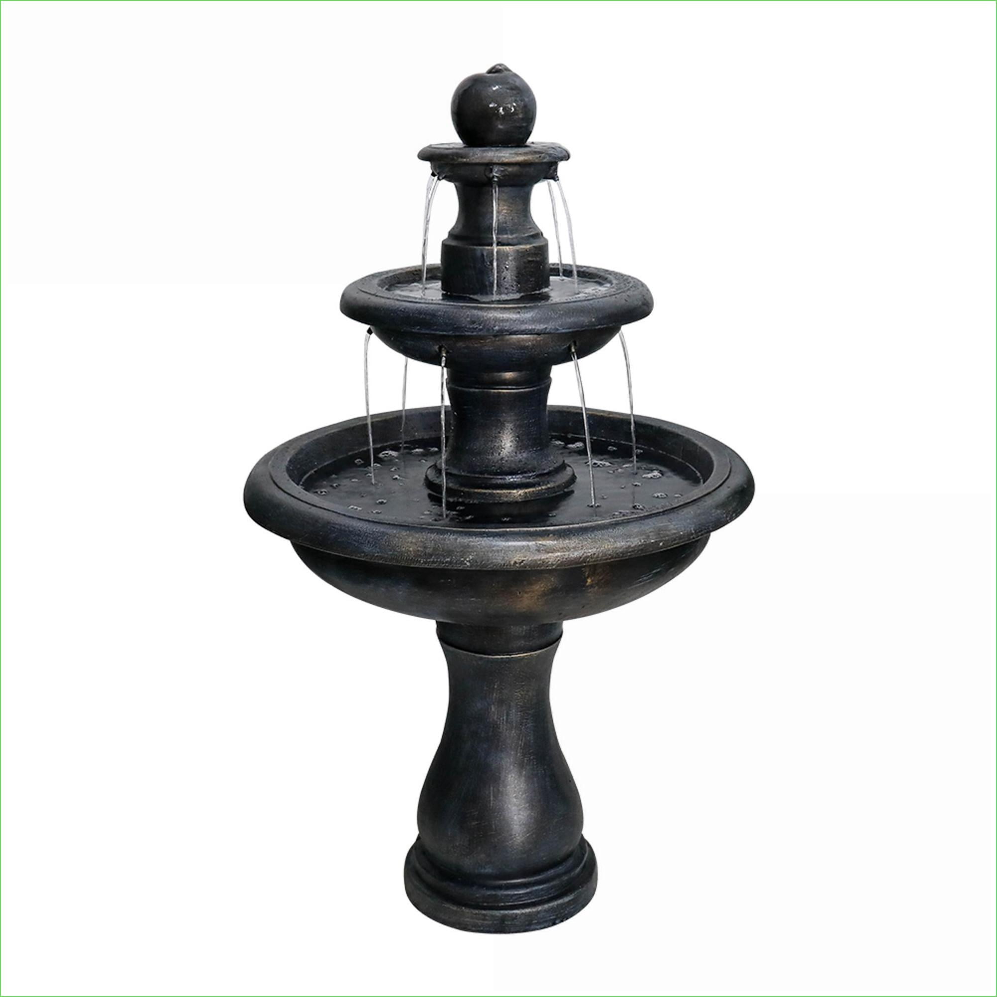 Fountains | 3-Tier Modern Outdoor Garden Patio Fountain, Fiber-Reinforced Concrete, Black Stone Finish, 27"x27"x45.2" | Black | Concrete / Cement