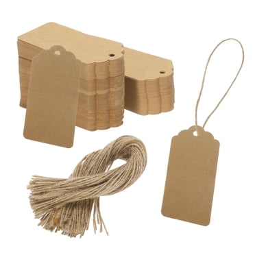 Unique Bargains 200 Pcs Étiquettes Cadeaux en Papier Kraft avec Ficelle, Étiquettes en Papier de Pâte de Bois 1.8x3.7 Pouces Sacs Cadeaux Marron