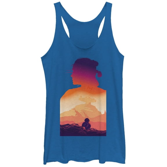 Women's Star Wars: Forces of Destiny Rey Sunset Silhouette Racerback Tank Top Royal Blue Heather Small