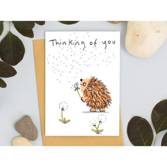 Thinking of You Hedgehog Card – Cute Doodle Design with Blank Inside – Perfect for Encouragement, Friendship, or Just Because – Includes Envelope