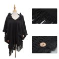 thumbnail image 3 of Suéter de punto bohemio para mujer, Poncho con capucha y botones de talla grande para otoño e invierno, chal de punto a cuadros, capa con borlas, 3 of 5