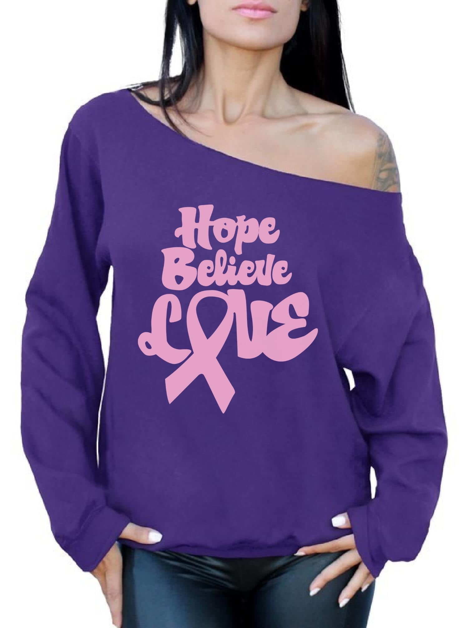 Awkward Styles Hope Believe Love Cancer Off The Shoulder Oversized Sweatshirt
