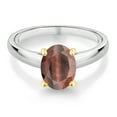 thumbnail image 2 of Gem Stone King 1.50 Ct Oval Red Tiger Eye 10K White and Yellow Gold Ring Ring (Size 9), 2 of 4