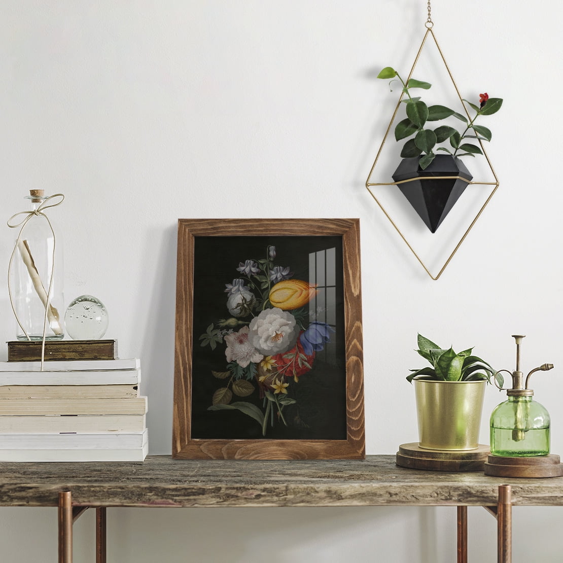 Dramatic Bouquet III -Framed Print w/glass-Walnut