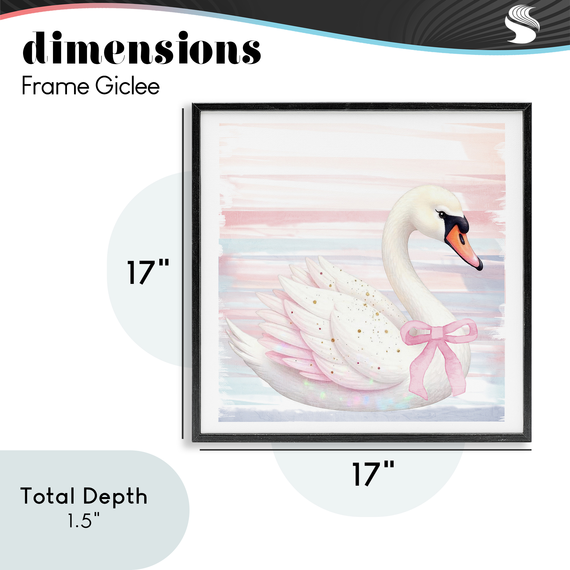 Pink Swan with Ribbon Black Framed Giclee Art, design by Kim Allen
