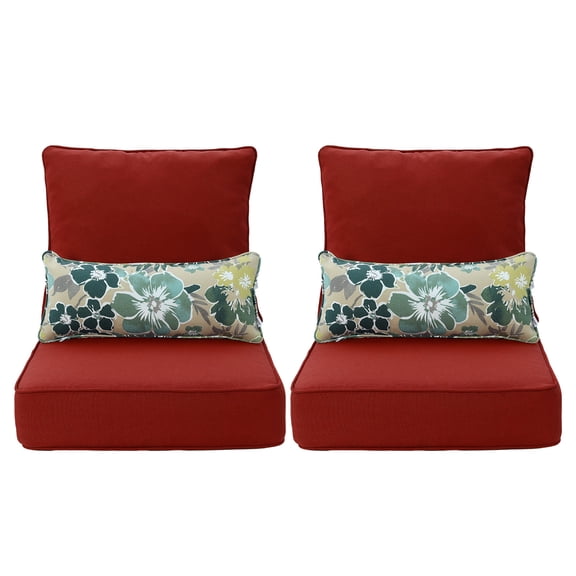 Aoodor 22" x 24" Red Patio Chair Cushions Set, Memory Foam Outdoor Seat Cushions (2 Seats, 2 Backs, 2 Pillows)