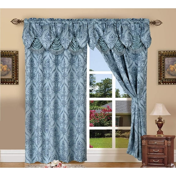 Penelopie Collection 2-Piece Drape Set with Attached Valance, Quality Fabric for Privacy and Sun Protection, 54 x 84 inches, Blue