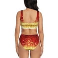 thumbnail image 3 of Wukai Red Gold Glitter Women's Bikini Set Two Piece,wimsuit High Waisted V Neck Twist Front Adjustable Spaghetti Straps Bathing Suit-X-Large, 3 of 7