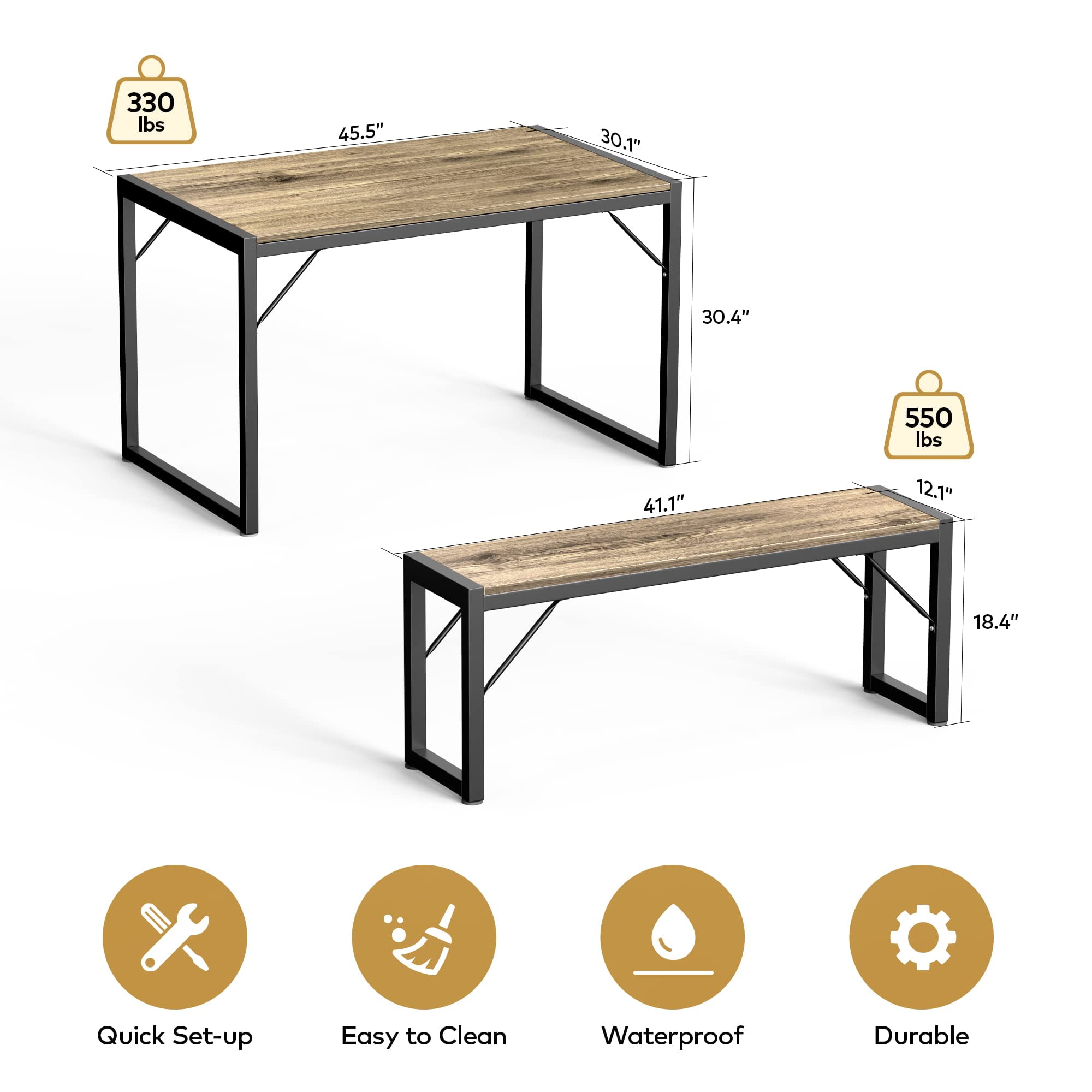 Lofka 3-Piece Modern Kitchen Dining Table Set for 4 with 1 Table & 2 Benches, Gray