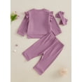 thumbnail image 6 of Toddler Baby Girls Fall Clothing Set 0 6 12 18 24 Months 2T 3T Solid Color Long Sleeve Round Neck Ruffled Tops Long Pants Headband 3-Piece Outfits, 6 of 9