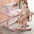 thumbnail image 2 of Thehsnt Adjustable Kids Study Desk & Chair Set - Ergonomic with Bookshelf, Storage & Fun Designs (Blue/Pink), 2 of 11