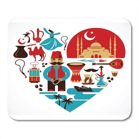 LADDKE Orange Turkish Turkey Heart Lot of and Tan Istanbul Travel Food Man Mousepad Mouse Pad Mouse Mat 9x10