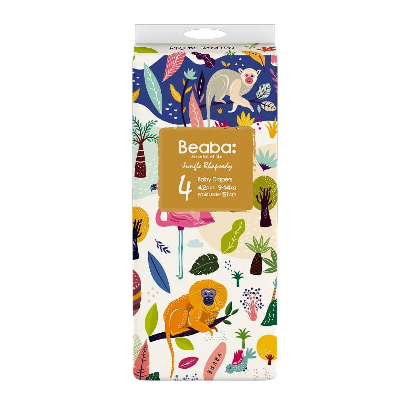 Beaba Baby Diapers Size 4 (20-31 lbs), 42 Ct, Jungle Fantasy Diapers, Ultra-Thin & Breathable