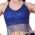 thumbnail image 4 of Top corto con flecos para danza del vientre, lentejuelas ajustables, profesional, para mujer Azul oscuro, 4 of 8