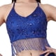 thumbnail image 4 of Top corto con borlas para danza del vientre, para fiesta, disfraz, lentejuelas, ajustable, con purpurina, para mujer Azul oscuro, 4 of 8
