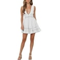 thumbnail image 3 of KOMOO Women Boho Swing Dress Deep V Neck Backless Lace Ruffle Mini Dress A Line Beach Dress, 3 of 8