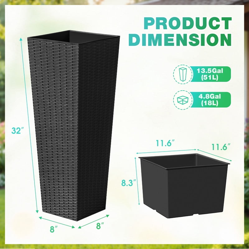 Devoko 32" Tall Planters for Outdoor Plants Set of 2, Woven-Textured Outdoor Plant Pots for Patio, Front Porch