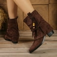 thumbnail image 5 of Lovzfmll Wide Calf Boots for Women, Fringe Ankle Mid Heel Retro, Block Mid Heel Round Toe Fringe Booties Chelsea Boots Casual Fall Coffee Boots, 5 of 9