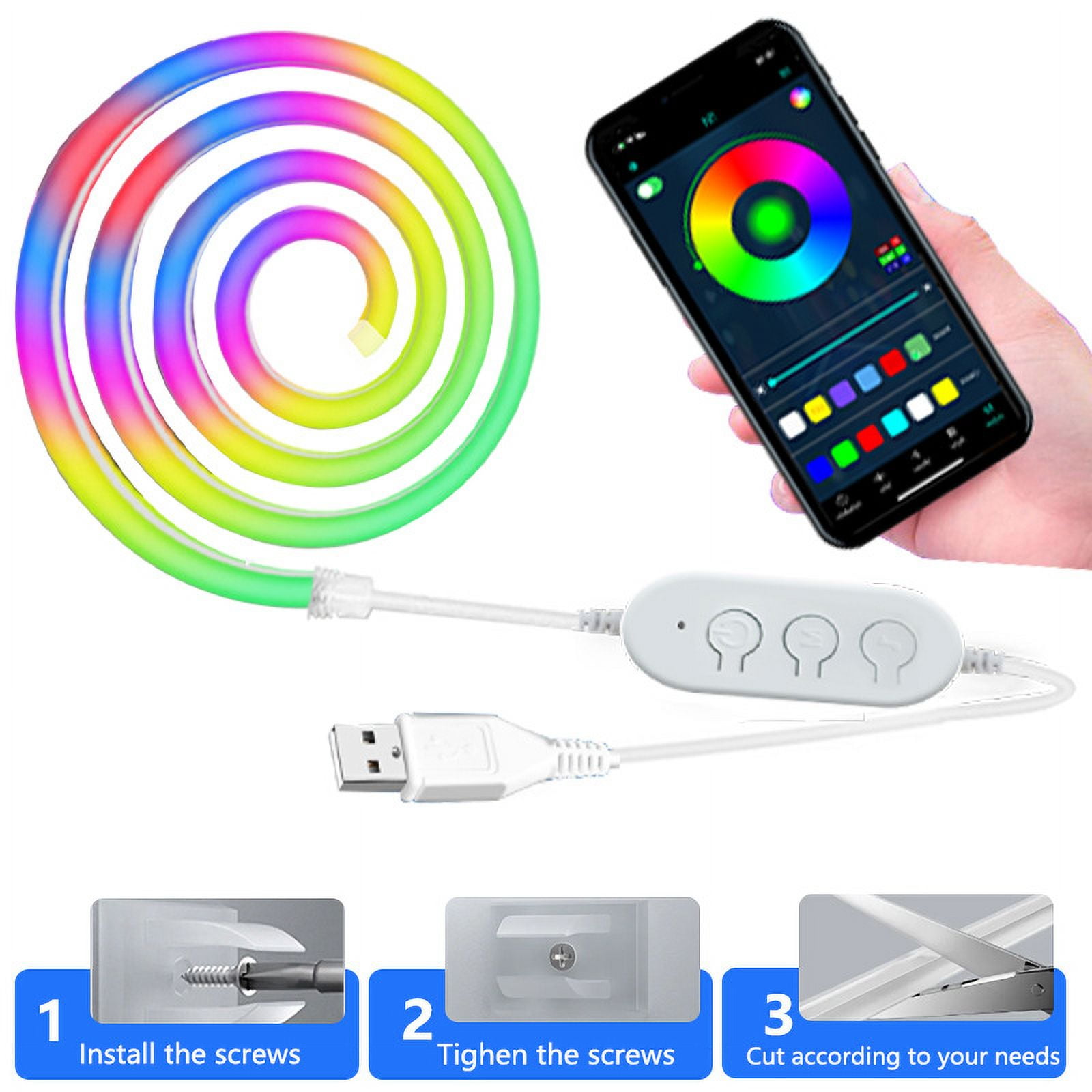 LED neon Lights Strip,DC 24V 3.29ft RGB LED neon Light Strip APP Remote Controls Control Flexible Waterproof Neon LED Strip Lights for Bedroom,Playroom,Outdoors Decor