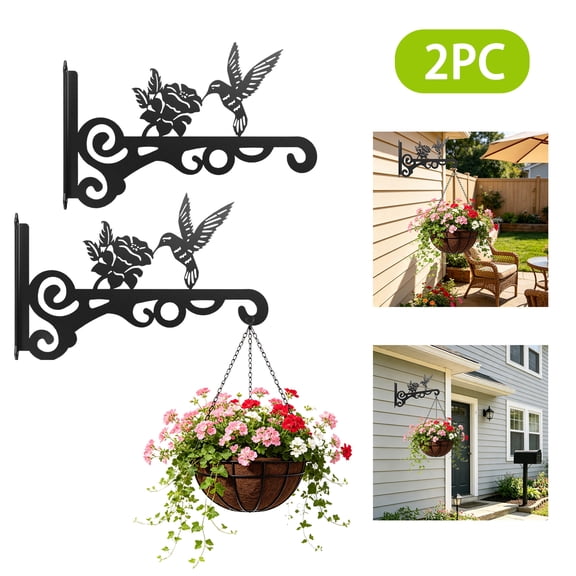 Hanging Basket Hooks Heavy Duty Outdoor – 2 pack Iron Hummingbird Wall Mount Brackets for Plants, Bird Feeders, Lanterns, Wind Chimes