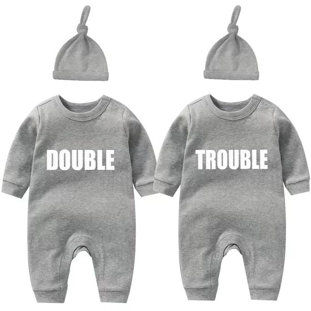 AOUYOA Baby Twins Bodysuits Double Trouble Newborn Baby Romper Infant