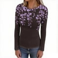 thumbnail image 4 of EchfiProm Womens Winter Tops Purple Ribbed Slim Long Sleeve Crew Neck Floral T-Shirt for Women, 4 of 8