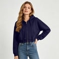 thumbnail image 6 of Zip up Hoodie Women Oversized Cropped Plain Sweatshirt Full Zip Drawstring Hooded Slouchy Jacket with Pocket Navy XL, 6 of 8
