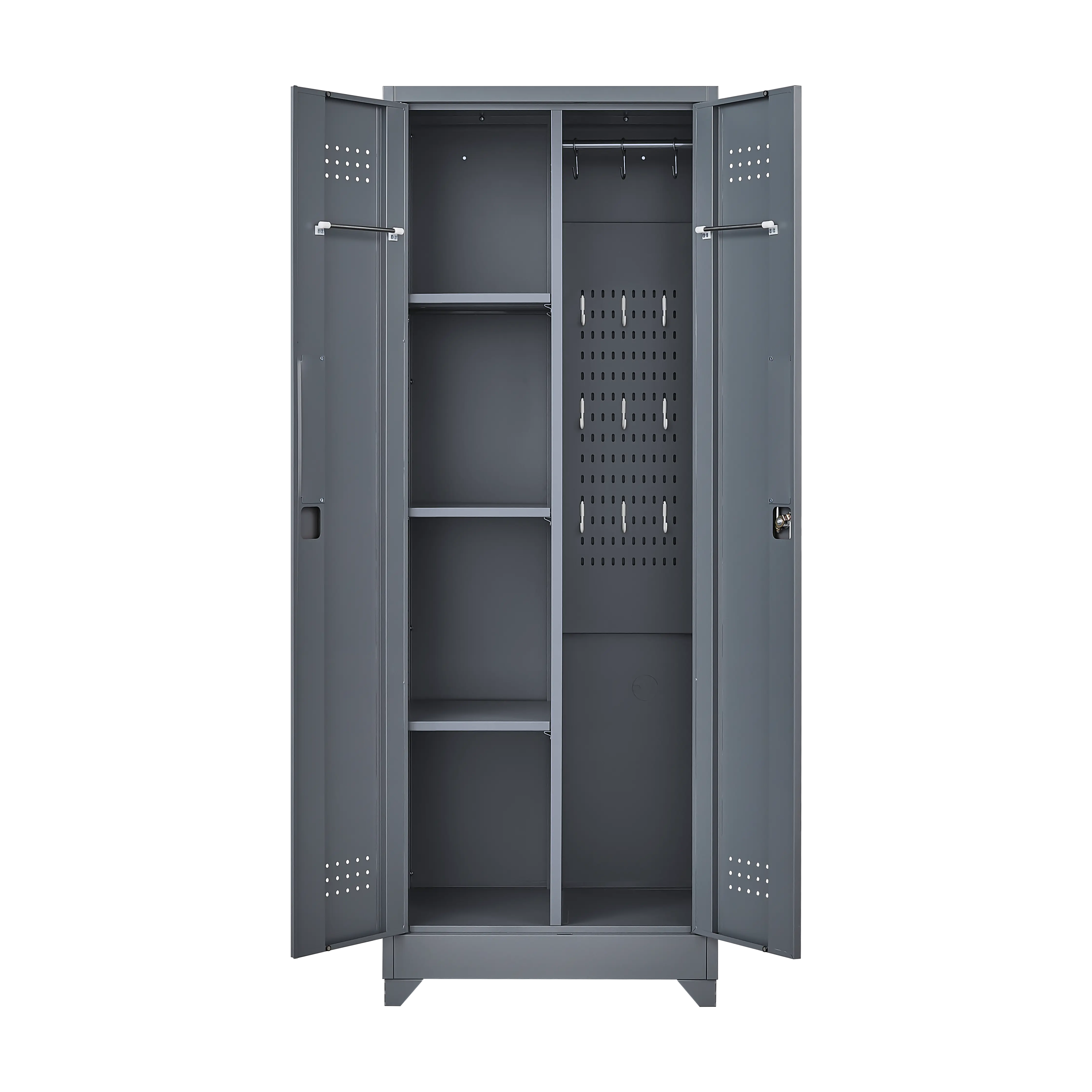 Aukfa 65" Metal Garage Storage Cabinets, Lockable Broom Closet Storage Cabinet with Shelves for Basement/Office/Laundry Room, Gray