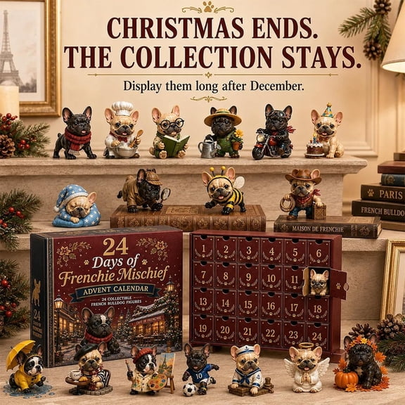 French Bulldog Advent Calendar 2026, 24‑Day Christmas Countdown with 2D Frenchie Dog Ornaments, Christmas Tree Decor Collectible Gift for French Bulldog Lovers