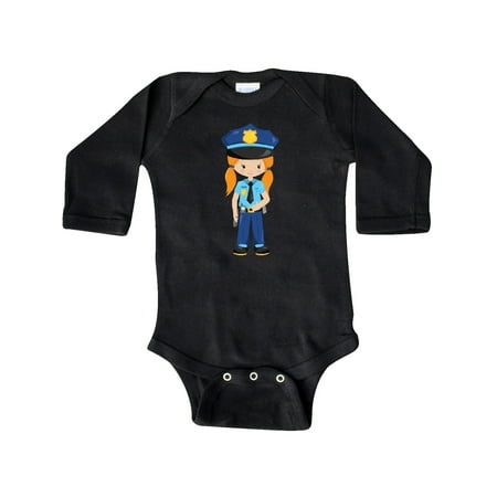 

Inktastic Cute Girl Police Girl Orange Hair Police Uniform Gift Baby Girl Long Sleeve Bodysuit