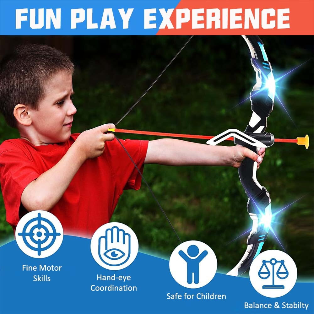 Bow and Arrow Set, LED Light Up with 20 Suction Cup Arrows Target & Quiver Archery Set with Standing Target for Boys & Girl