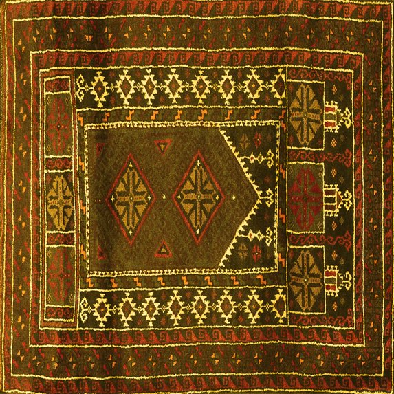 Ahgly Company Machine Washable Indoor Square Persian Yellow Traditional Area Rugs, 3' Square