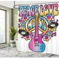 thumbnail image 5 of Ambesonne Colorful Shower Curtain, Peace Love Vinyl Music, 69"Wx70"L, Blue Pink Yellow, 5 of 5