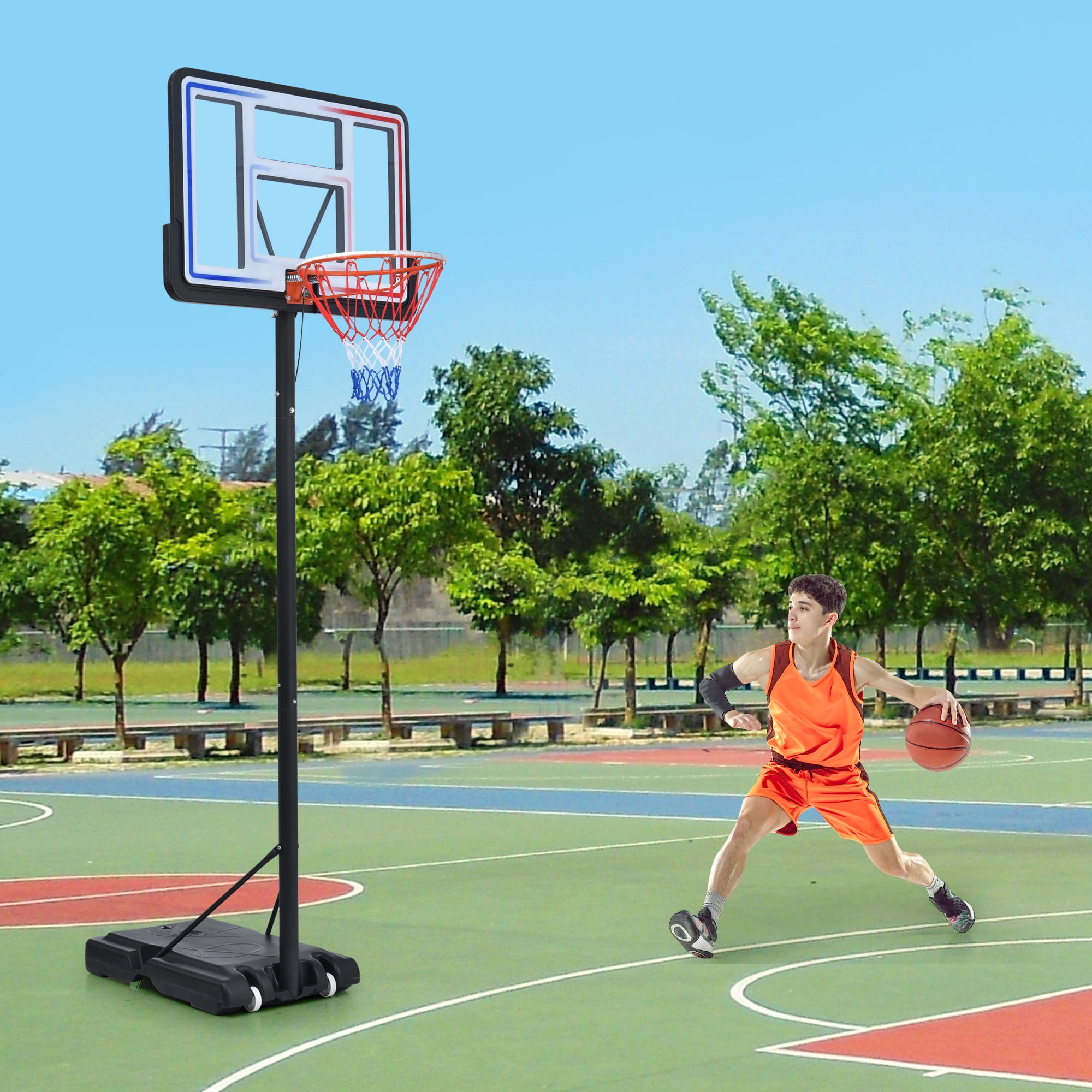 YYAo Portable Basketball Hoop Basketball System 4.76-10ft Height Adjustable for Youth Adults LED Basketball Hoop Lights, Colorful lights, Waterproof,Super Bright to Play at Night Outdoors YYAo Portable Basketball Hoop Basketball System 4.76-10ft Height Adjustable for Youth Adults LED Basketball Hoop Lights, Colorful lights, Waterproof,Super Bright to Play at Night Outdoors