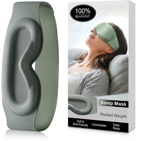 FACEMOON Weighted Sleep Mask 100% Blackout 3D Contoured for Men and Women Nature-Inspired Sleep Soft Memory Foam Zero Pressure Travel Essential Green