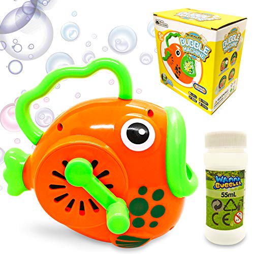 WhizBuilders Kids Fish Bubble Machine with Big Bubble Solution Refill