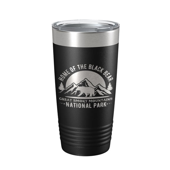 Black Bear Tumbler Great Smoky Mountains National Park Travel Mug Insulated Laser Engraved Coffee Cup GSMNP Gift 20 oz Black