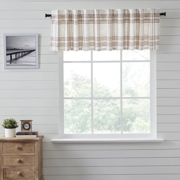 VHC Brands Plaid Valance Curtain, Wheat, 19x91