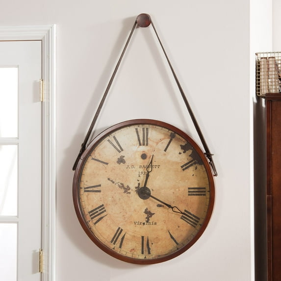 Hanging Decorative 24-in. Wall Clock with Faux Leather Strap
