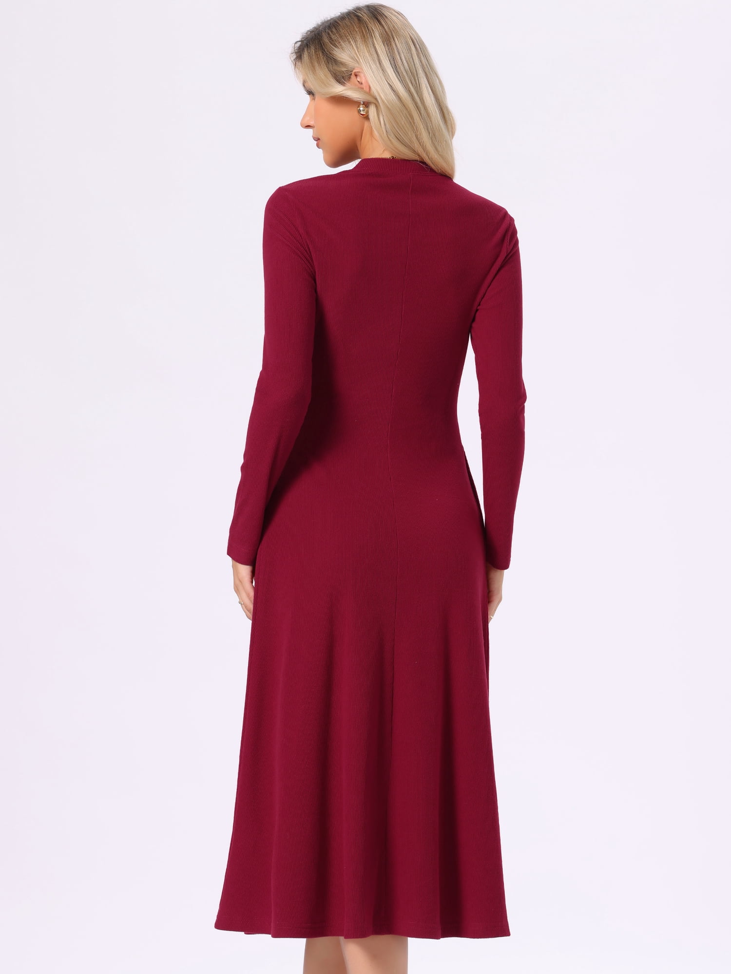 DARING DIVA Women's Ribbed Knit Long Sleeve Crew Neck with Pockets Dress XS Burgundy