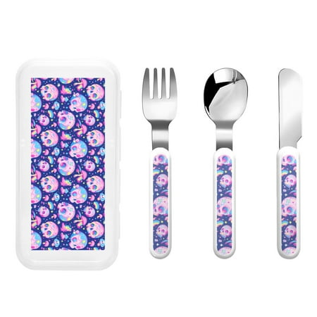 

Daiia colorful Skull mushroom rainbow for Stainless Steel Kids Silverware Set - Children’s Utensil Set - Children s Knife Fork And Spoon Set - Metal Kids Cutlery Set