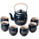thumbnail image 3 of Juego de té de gran capacidad con esmalte negro, tetera de cerámica sencilla con asa, juego de taza de té, regalo para el hogar y la oficina, 3 of 6