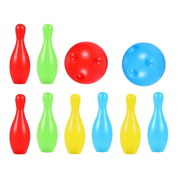 IDEANATEGRATE 1 Set Mini Bowling Game Set Assorted Color Plastic Cylindrical Pins Spherical Balls for Indoor Sports