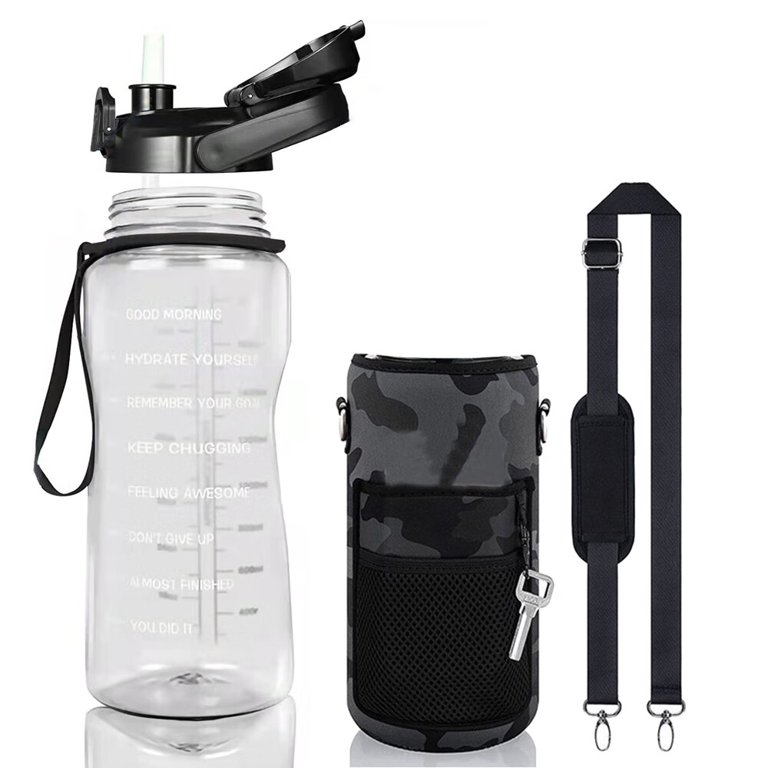 Half Gallon Water Bottle with Sleeve 64 OZ Motivational Water Bottle with  Straw & Time Marker to Drink - Leakproof Tritan BPA Free Sport Water Jug